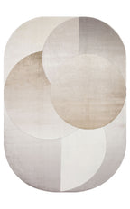 Riviera Modern Oval Geometrik Desenli Krem Siyah Altın Rengi Viskon Polyester Şık Salon Halısı