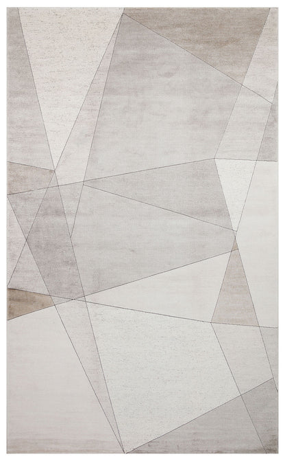 Riviera Modern Geometrik Desenli Vizon Krem Viskon Polyester Minimal Şık Yatak Odası Salon Halısı