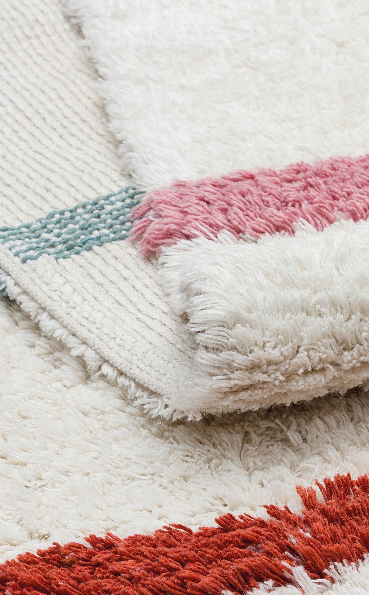 Bonny Children's Room Rug, Striped, Multicolored, Washable, Non-Slip, Cotton, Soft Surface - Ecru