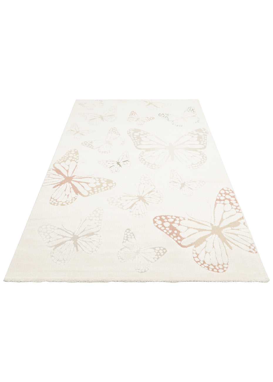 Petit Colorful Butterfly Patterned, Dust-Free, Soft Textured, Machine Washable Children's Room Rug - Green