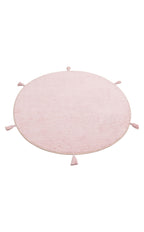 Bonny Plain Pink Round Minimalist Washable Non-Slip Soft Surface Kids Room Rug - Red