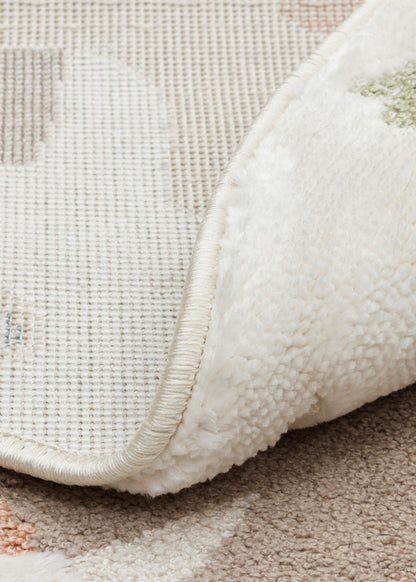 Picco Figürlü Yuvarlak Yıkanabilir Hav Vermeyen Toz Tutmayan Yumuşak Dokulu Çocuk Odası Halısı - Ekru