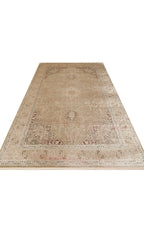 Toscana Classic Vintage Patterned Light Beige Over-Dyed Woven Living Room Rug, Rayon Viscose Soft Textured