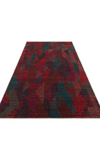 Orient Bordo Turkuaz Çok Renkli Modern Geometrik Desenli Lyocell Modern Halı El Emeği Salon Halısı - Bordo