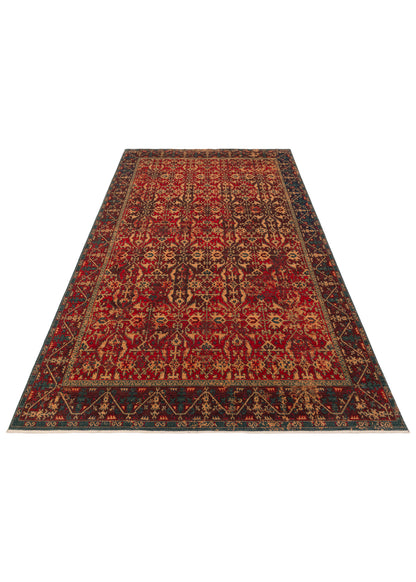 Rönesans El Emeği Etnik Desen Kahverengi Kırmızı Lacivert Yün Geleneksel Dokuma Otantik Salon Halısı