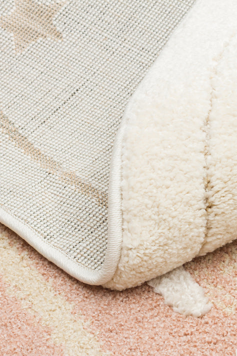 Petit Patterned Beige Round, Dust-Free, Soft Textured, Machine Washable Children's Room Rug - White