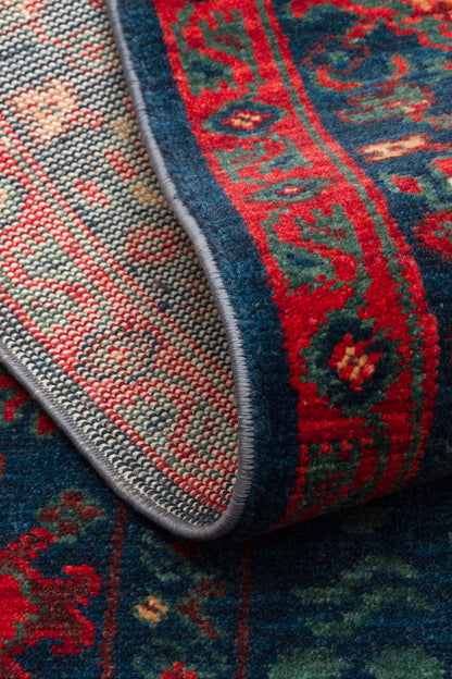 Rönesans El Emeği Etnik Desenli Vintage Lacivert Yün Anadolu Motifli Saçaklı Otantik Salon Halısı