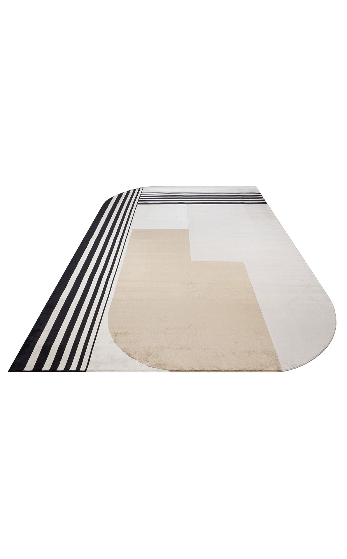 Riviera Modern Asimetrik Geometrik Desenli Krem Siyah Altın Rengi Viskon Polyester Şık Salon Halısı