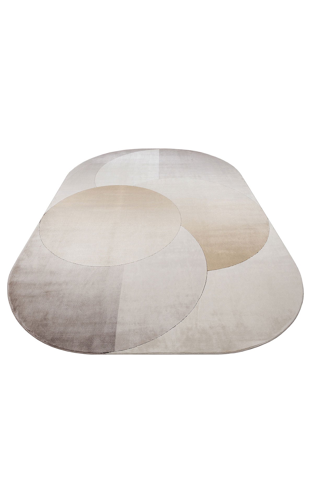 Riviera Modern Oval Geometrik Desenli Krem Siyah Altın Rengi Viskon Polyester Şık Salon Halısı