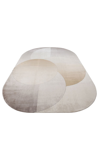 Riviera Modern Oval Geometrik Desenli Krem Siyah Altın Rengi Viskon Polyester Şık Salon Halısı