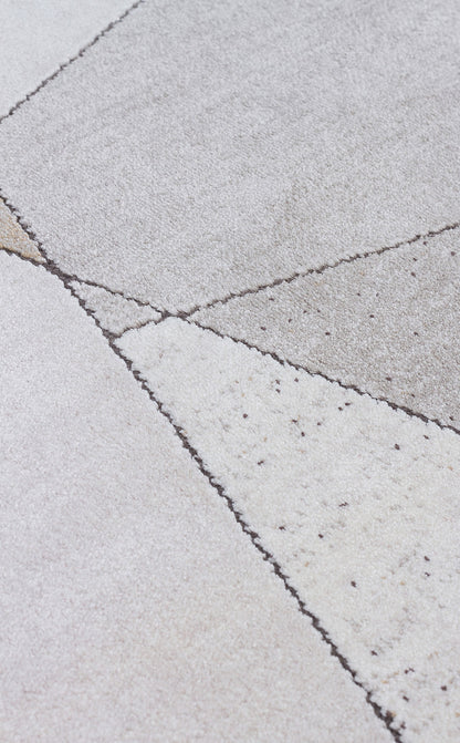 Riviera Modern Geometrik Desenli Vizon Krem Viskon Polyester Minimal Şık Yatak Odası Salon Halısı