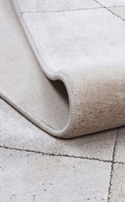 Riviera Modern Geometrik Desenli Vizon Krem Viskon Polyester Minimal Şık Yatak Odası Salon Halısı