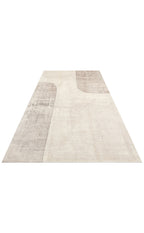 Riviera Modern Geometrik Desenli Krem Gri Viskon Polyester Minimal Şık Yatak Odası Salon Halısı