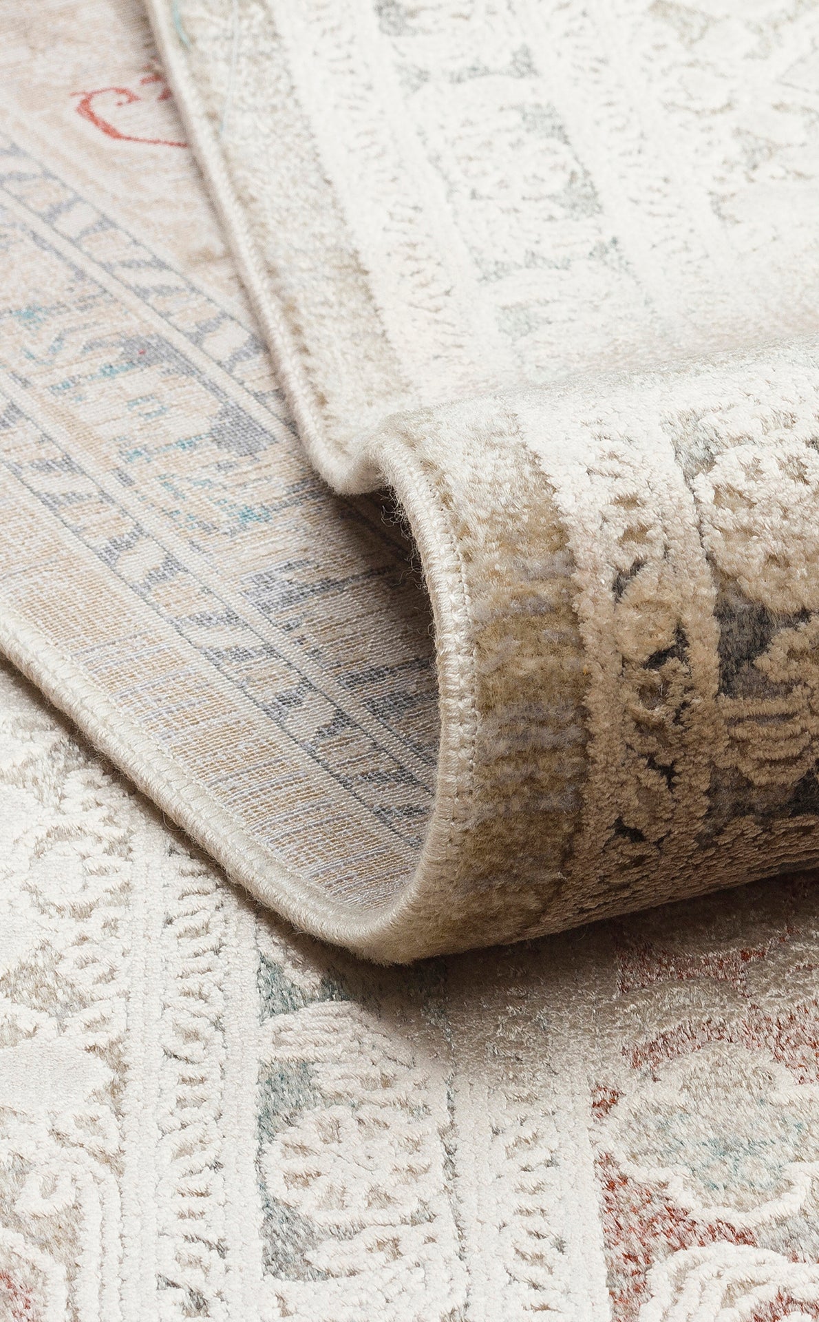 Toscana Klasik Vintage Desenli Açık Bej Over-Dyed Dokuma Salon Halısı Rayon Viskon Yumuşak Dokulu