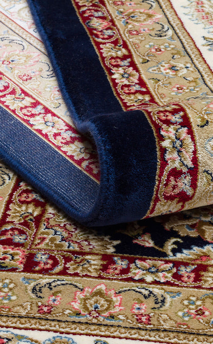 İpek Harem Serisi Bambu İplik Lacivert Krem Salon Halısı Klasik Desen Sık Dokuma Doğal Yumuşak Doku