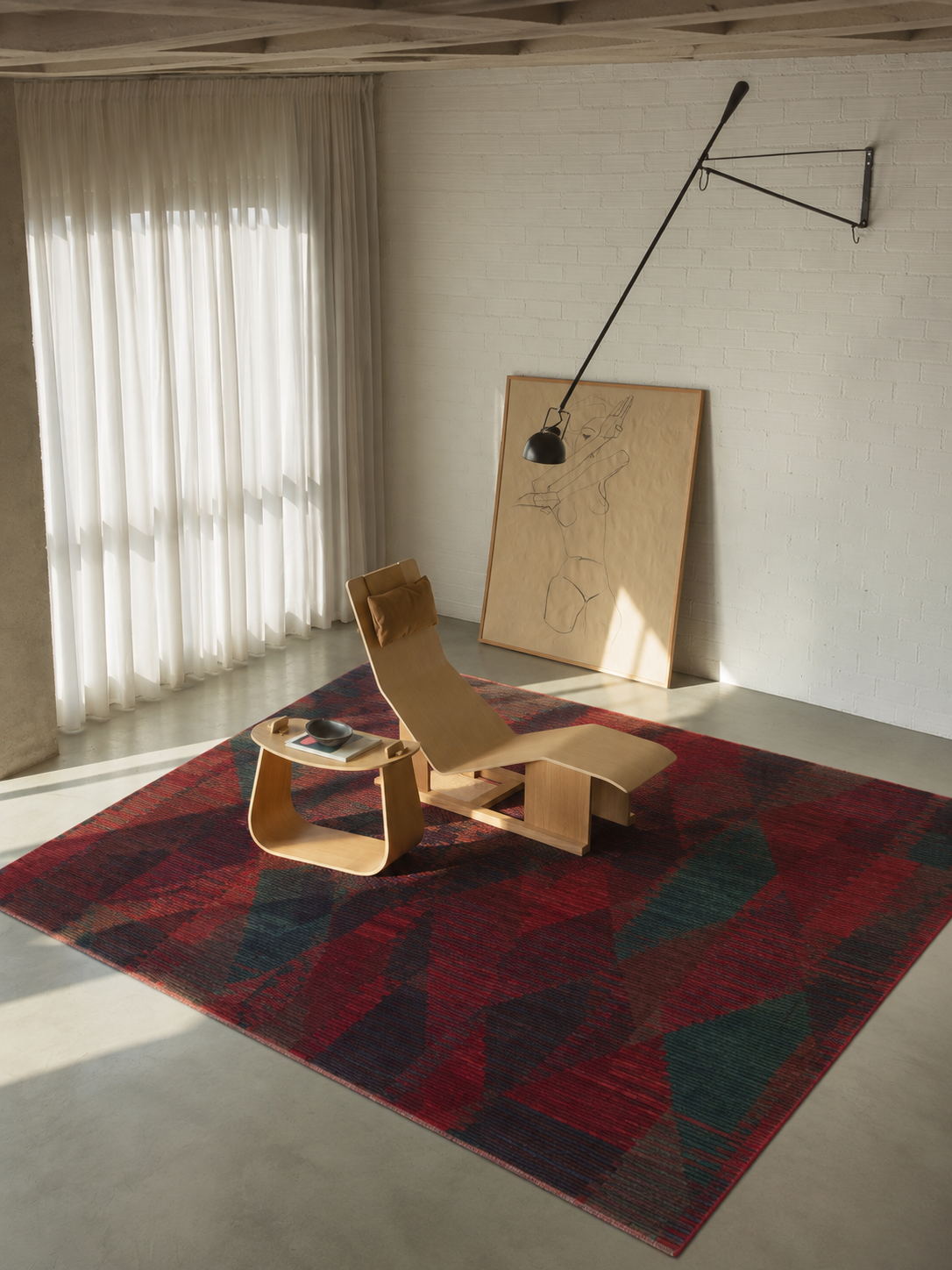 Orient Bordo Turkuaz Çok Renkli Modern Geometrik Desenli Lyocell Modern Halı El Emeği Salon Halısı - Bordo