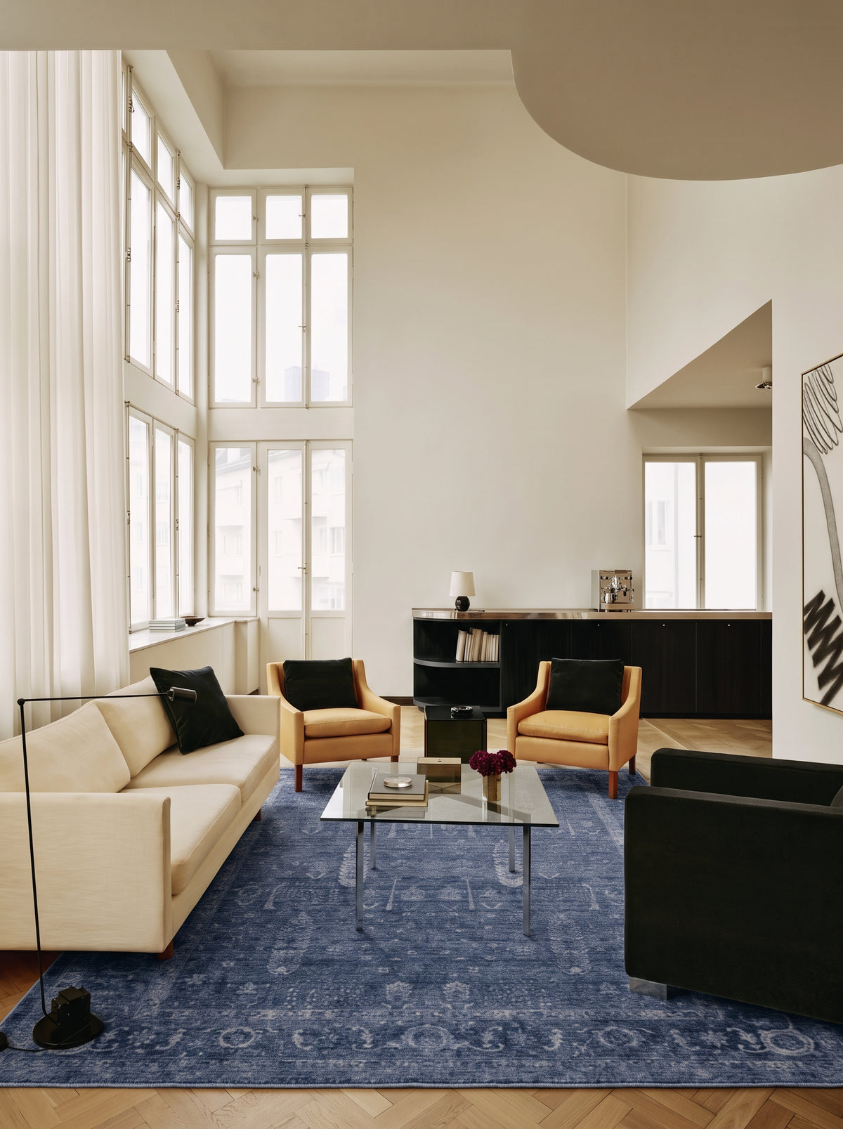Antik Pers Vintage Klasik Lacivert Hayat Ağacı Desenli Retro Polyester Modern Otantik Salon Halısı
