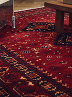 Sahra Vintage El Emeği Kırmızı Retro Etnik Desenli Saçaklı Lüks Klasik Uşak Salon Halısı