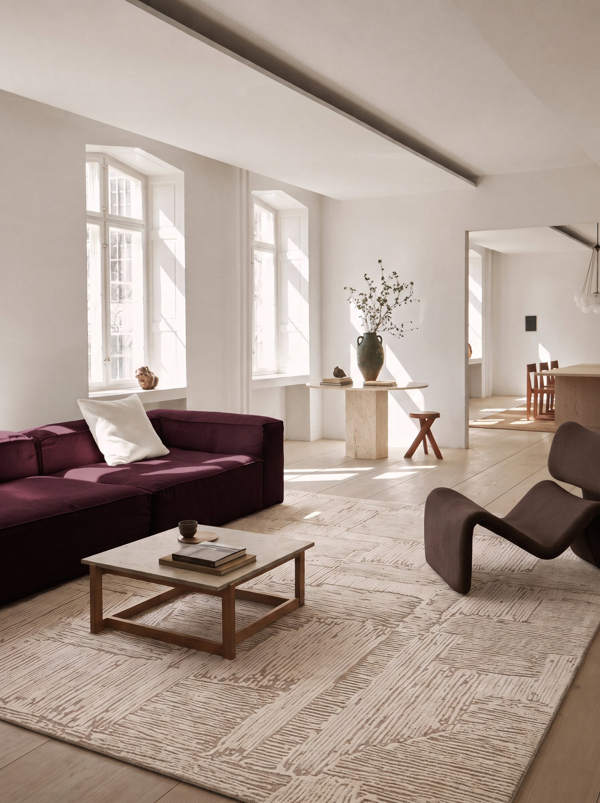 Royal Taş Rengi Çizgi Desenli Modern Parlak Viskon Halı Yumuşak Lüks Salon Halısı