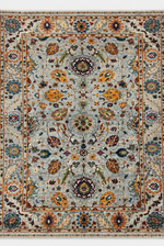 Sultani Açık Yeşil Geleneksel El Dokuma Halı Anadolu Desenli Vintage Dekoratif Yün Salon Halısı - Lacivert