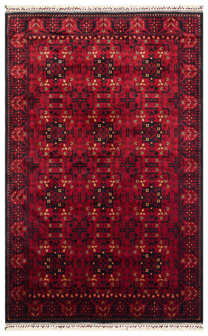 Afghan Yağcıbedir Patterned Handmade Nostalgic Red Bamboo Uşak Carpet Produced on Special Looms