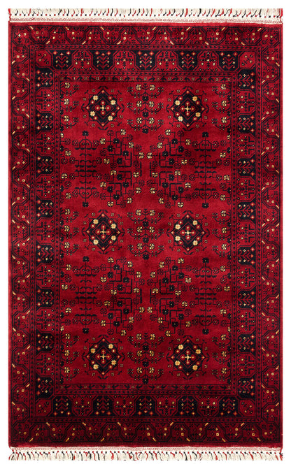 Afghan Yağcıbedir Patterned Handmade Nostalgic Red Bamboo Uşak Carpet Produced on Special Looms