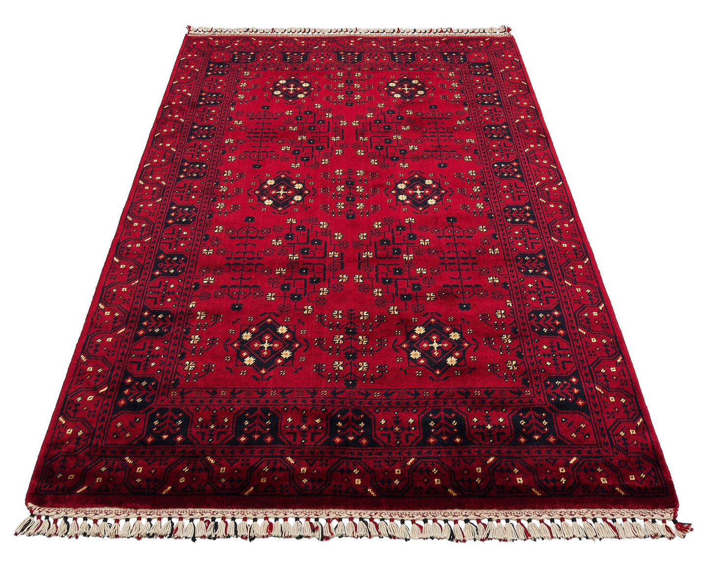 Afghan Yağcıbedir Patterned Handmade Nostalgic Red Bamboo Uşak Carpet Produced on Special Looms