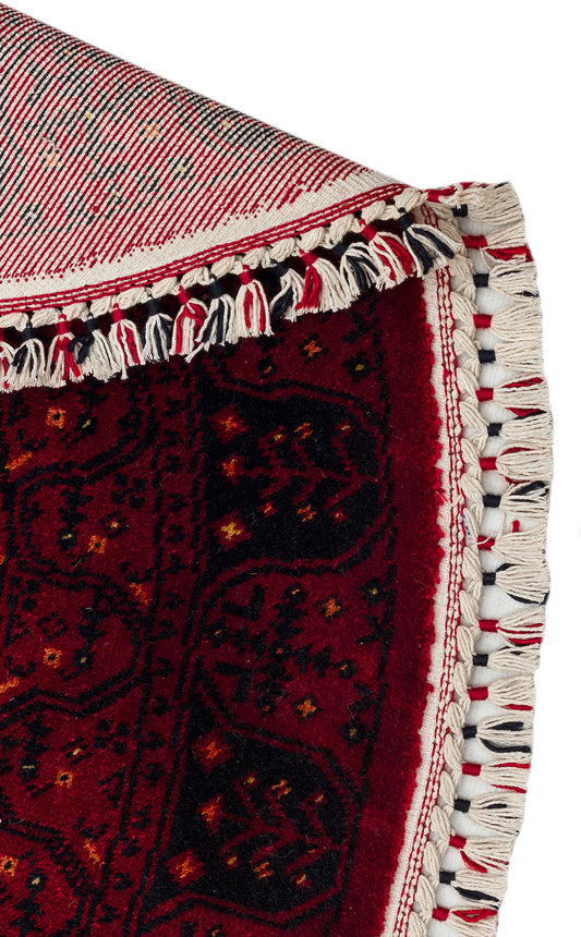 Afghan Yağcıbedir Patterned Handmade Nostalgic Red Bamboo Uşak Carpet Produced on Special Looms