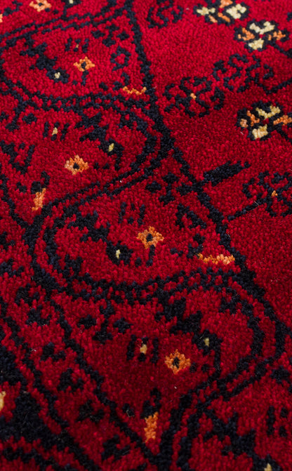 Afghan Yağcıbedir Patterned Handmade Nostalgic Red Bamboo Uşak Carpet Produced on Special Looms