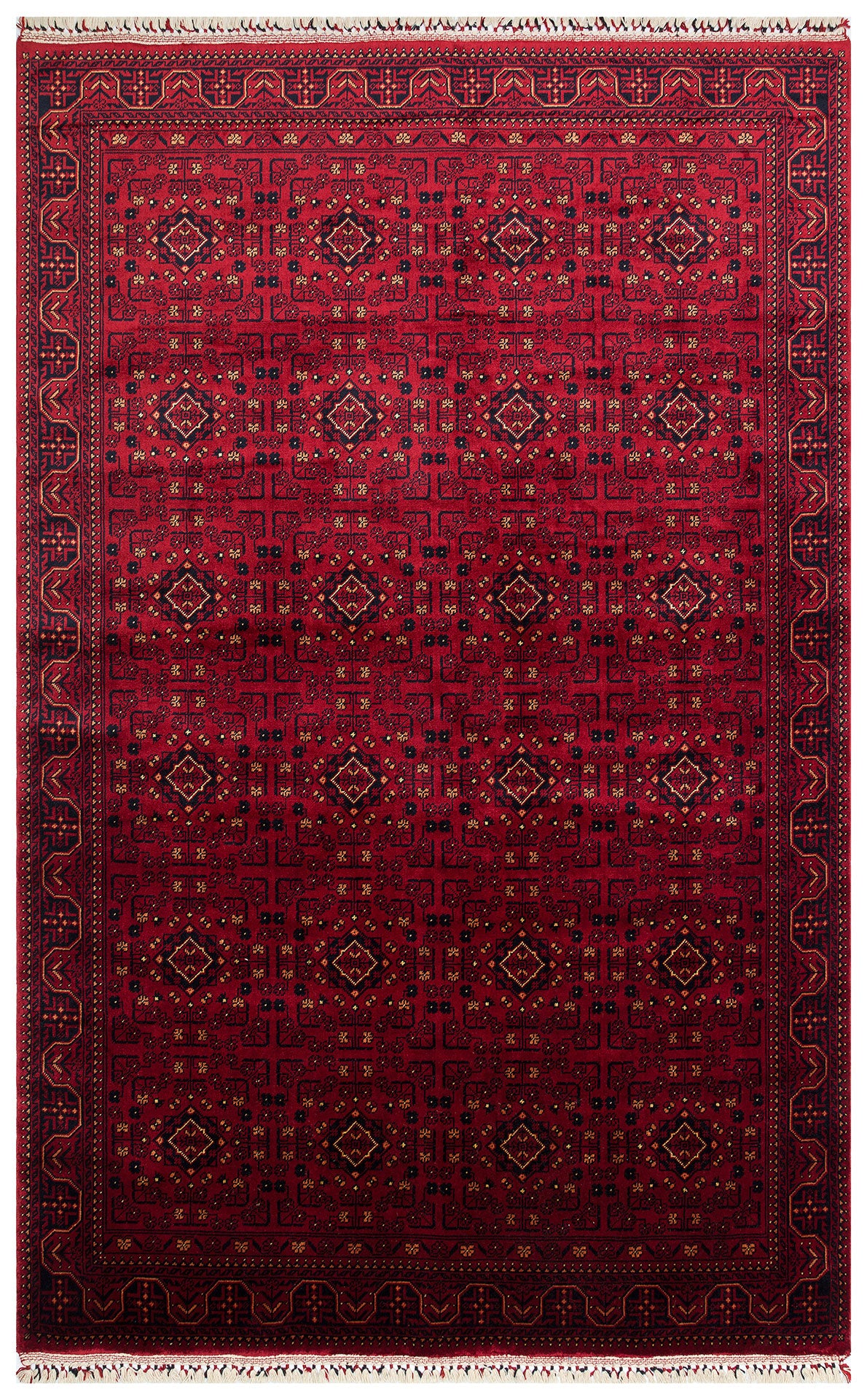 Afghan Yağcıbedir Patterned Handmade Nostalgic Red Bamboo Uşak Carpet Produced on Special Looms