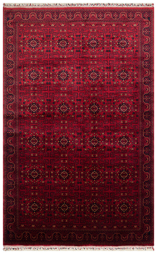 Afghan Yağcıbedir Patterned Handmade Nostalgic Red Bamboo Uşak Carpet Produced on Special Looms