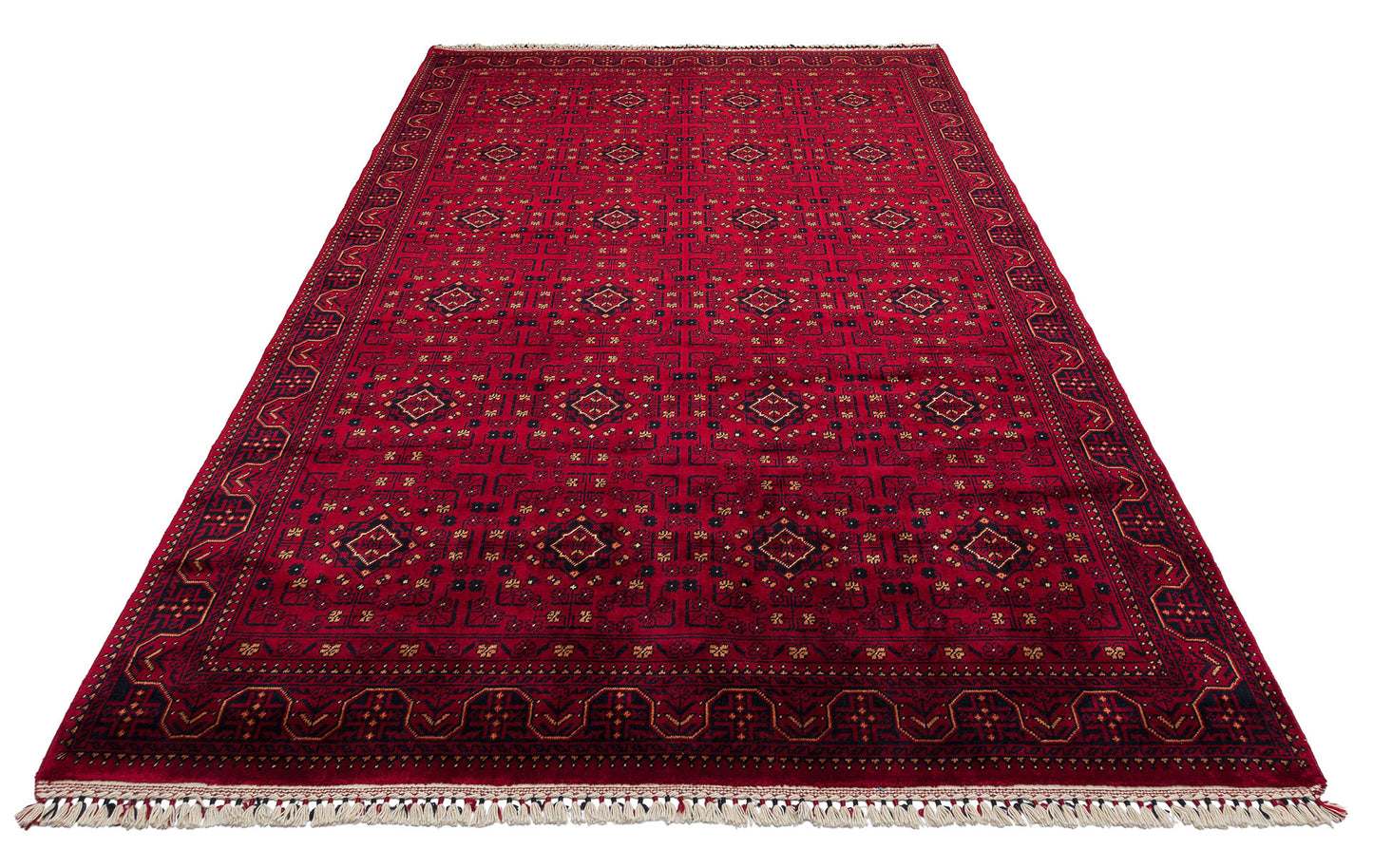 Afghan Yağcıbedir Patterned Handmade Nostalgic Red Bamboo Uşak Carpet Produced on Special Looms