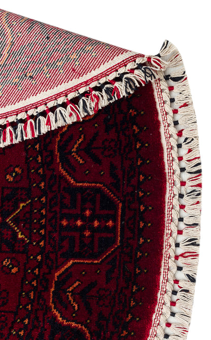 Afghan Yağcıbedir Patterned Handmade Nostalgic Red Bamboo Uşak Carpet Produced on Special Looms