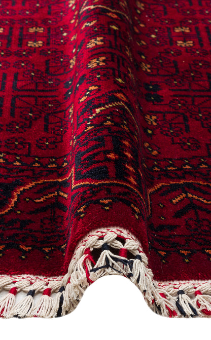 Afghan Yağcıbedir Patterned Handmade Nostalgic Red Bamboo Uşak Carpet Produced on Special Looms