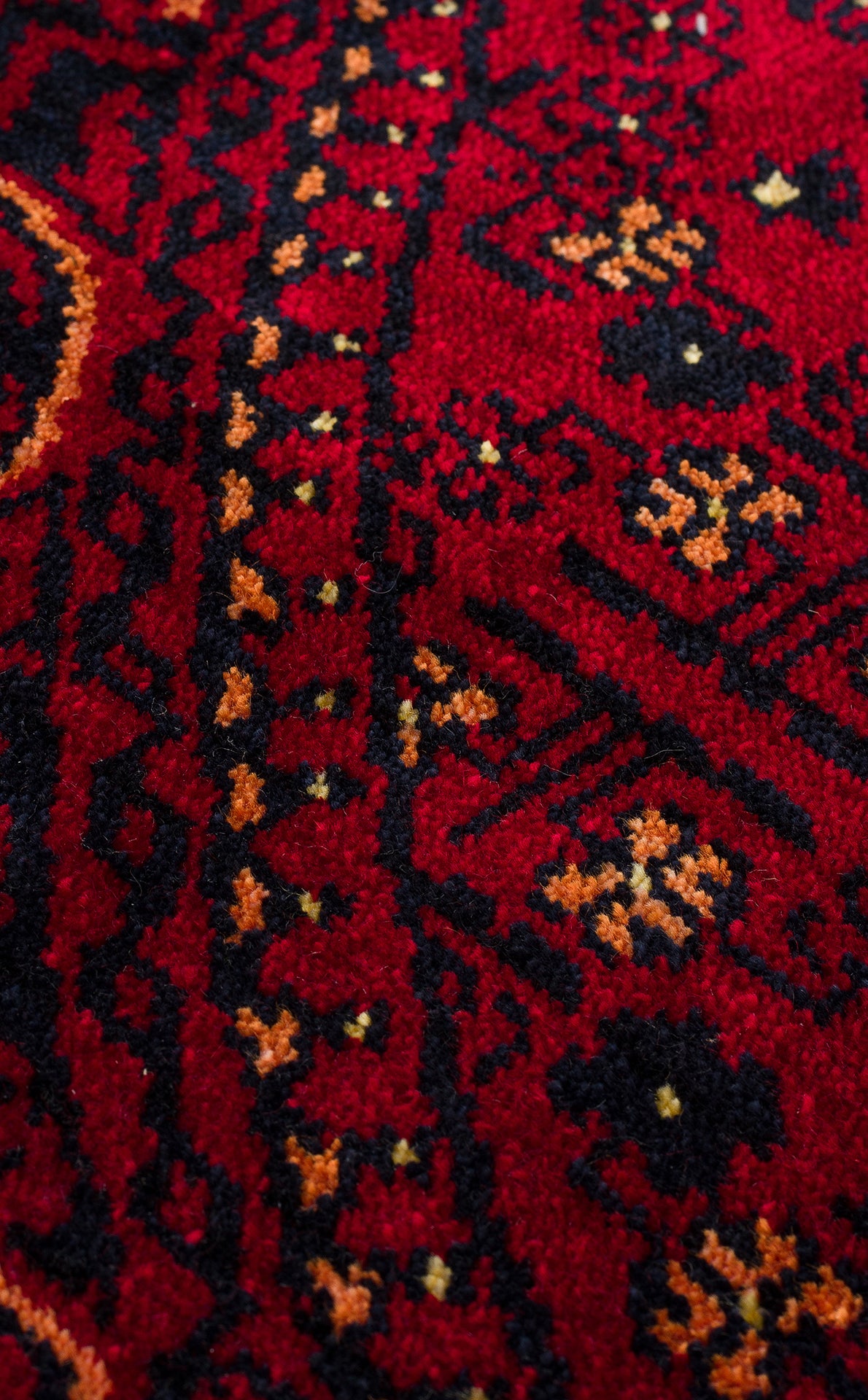 Afghan Yağcıbedir Patterned Handmade Nostalgic Red Bamboo Uşak Carpet Produced on Special Looms