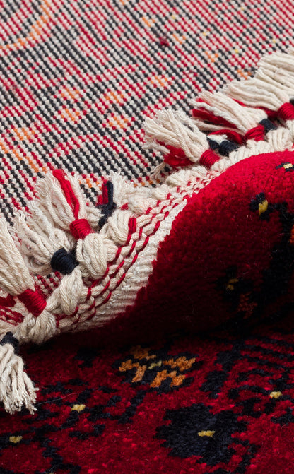 Afghan Yağcıbedir Patterned Handmade Nostalgic Red Bamboo Uşak Carpet Produced on Special Looms