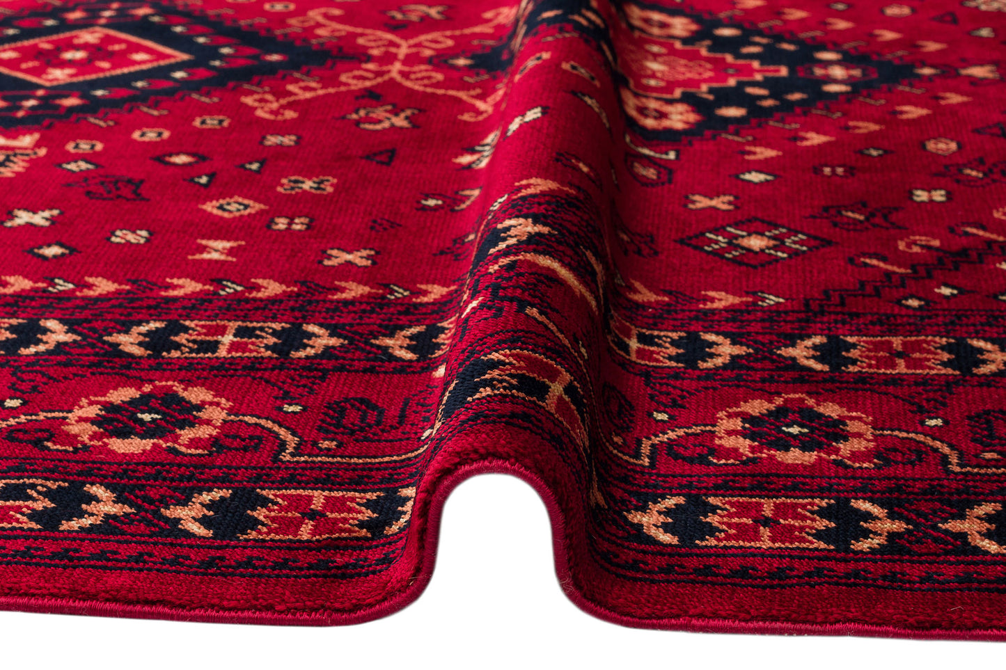 Afghan Yağcıbedir Patterned Handmade Nostalgic Red Bamboo Uşak Carpet Produced on Special Looms