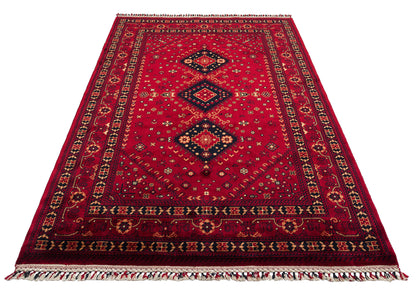 Afghan Yağcıbedir Patterned Handmade Nostalgic Red Bamboo Uşak Carpet Produced on Special Looms