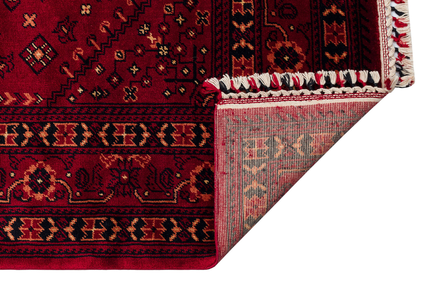 Afghan Yağcıbedir Patterned Handmade Nostalgic Red Bamboo Uşak Carpet Produced on Special Looms