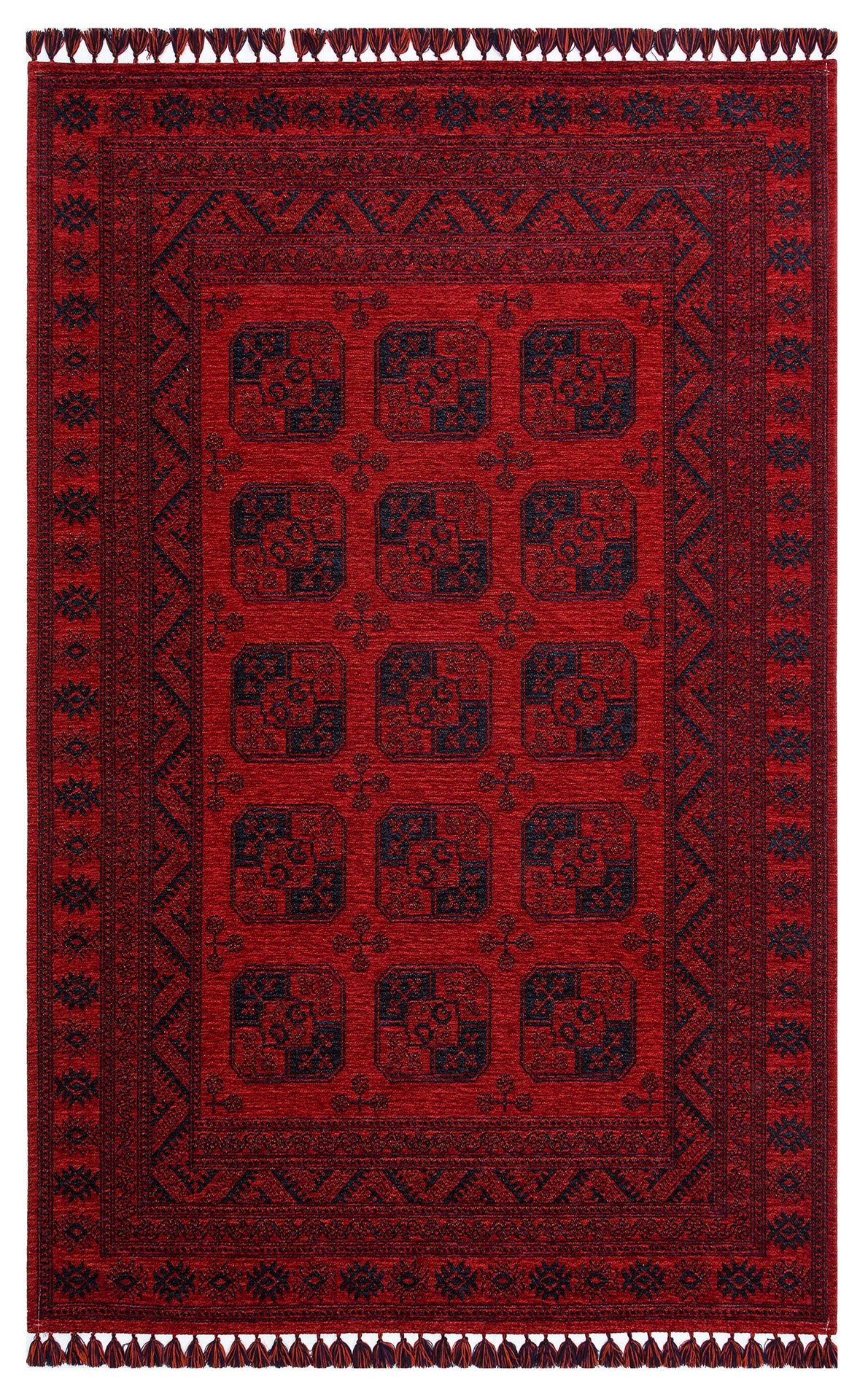 Nostalgic Afghan Yagcibedir Patterned Antiallergic Washable Non-Slip Fine Woven Red Carpet