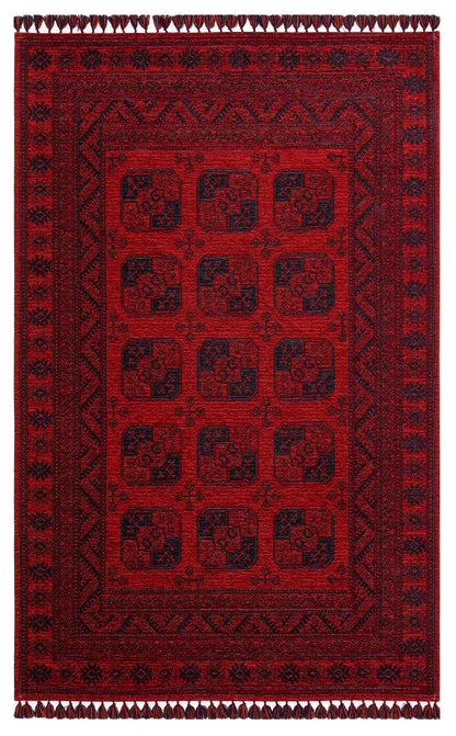 Nostalgic Afghan Yagcibedir Patterned Antiallergic Washable Non-Slip Fine Woven Red Carpet