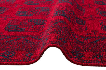 Nostalgic Afghan Yagcibedir Patterned Antiallergic Washable Non-Slip Fine Woven Red Carpet