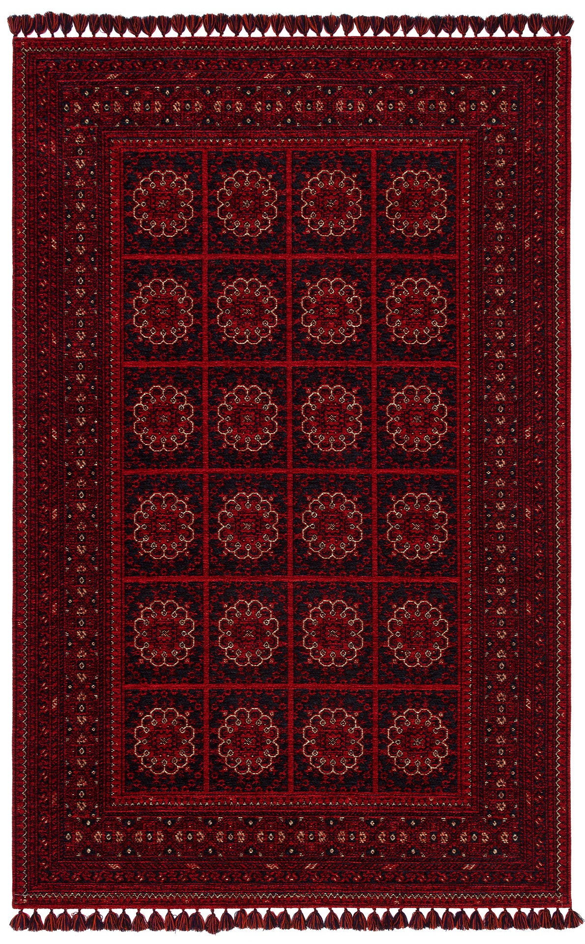 Nostalgic Afghan Yagcibedir Patterned Antiallergic Washable Non-Slip Fine Woven Red Carpet