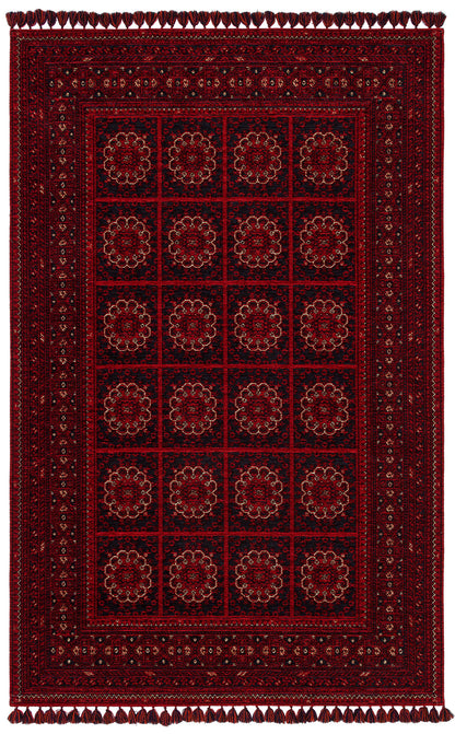 Nostalgic Afghan Yagcibedir Patterned Antiallergic Washable Non-Slip Fine Woven Red Carpet