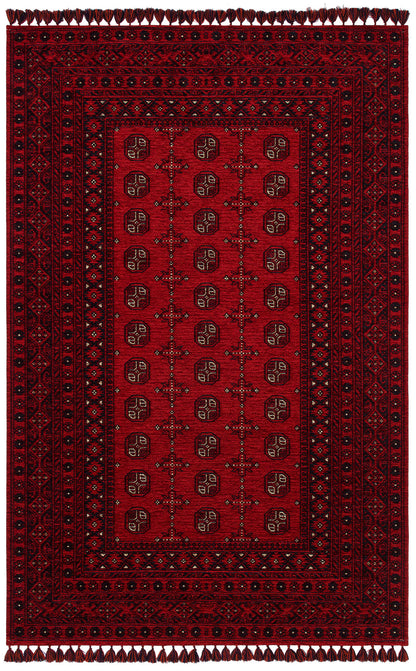 Nostalgic Afghan Yagcibedir Patterned Antiallergic Washable Non-Slip Fine Woven Red Carpet