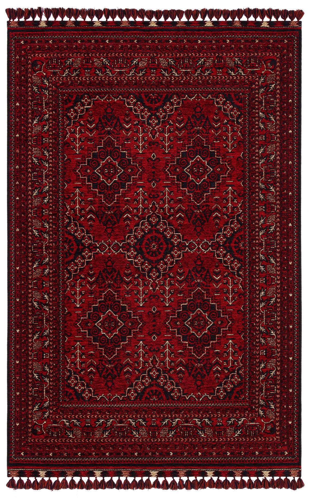 Nostalgic Afghan Yagcibedir Patterned Antiallergic Washable Non-Slip Fine Woven Red Carpet