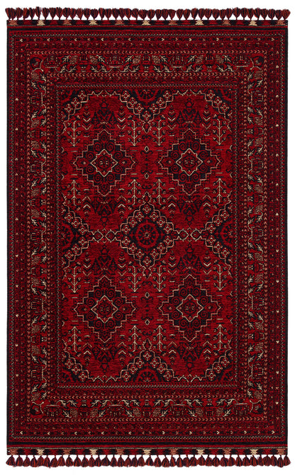 Nostalgic Afghan Yagcibedir Patterned Antiallergic Washable Non-Slip Fine Woven Red Carpet