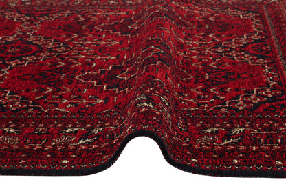 Nostalgic Afghan Yagcibedir Patterned Antiallergic Washable Non-Slip Fine Woven Red Carpet