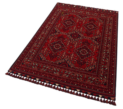 Nostalgic Afghan Yagcibedir Patterned Antiallergic Washable Non-Slip Fine Woven Red Carpet