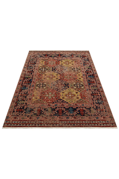 Nostalgia Anatolian Antique Patterned Washable Non-Slip Based Water Repellent Ethnic Red Rug